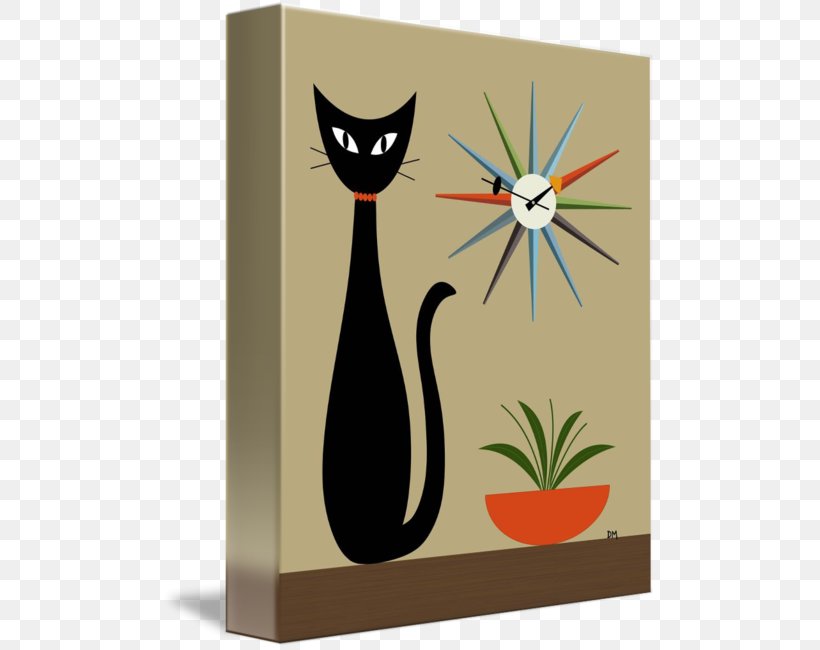 Clock Furniture Mid-century Modern Wayfair Whiskers, PNG, 494x650px, Clock, Art, Black Cat, Carnivoran, Cat Download Free