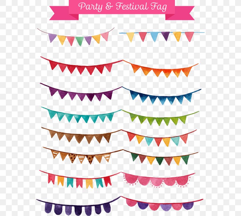 Watercolor Painting Party Illustration, PNG, 575x737px, Garland, Clip Art, Flag, Pattern, Watercolor Painting Download Free