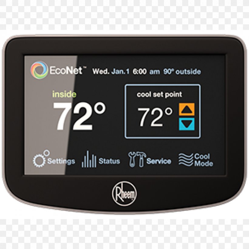 Rheem EcoNet RETST601SYS Programmable Thermostat HVAC, PNG, 1200x1200px, Rheem, Air Conditioning, Brand, Central Heating, Control Download Free
