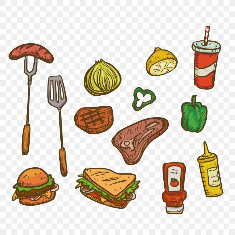 Barbecue Grill Picnic Food Euclidean Vector, PNG, 2222x2222px, Barbecue Grill, Basket, Cuisine, Drawing, Fast Food Download Free
