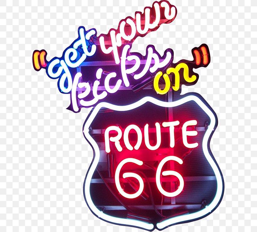 U.S. Route 66 (Get Your Kicks On) Route 66 Neon Sign Logo, PNG, 614x739px, Us Route 66, Area, Bar, Brand, English Download Free