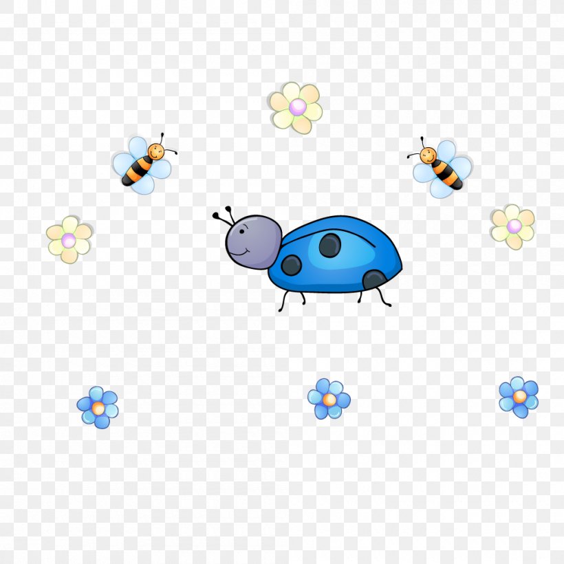 Bee Insect Ladybird, PNG, 1000x1000px, Bee, Area, Blue, Cartoon, Drawing Download Free