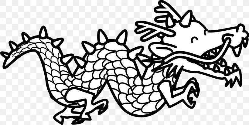 Chinese Dragon Black And White Coloring Book Clip Art, PNG, 1979x995px, Dragon, Area, Art, Artwork, Black And White Download Free
