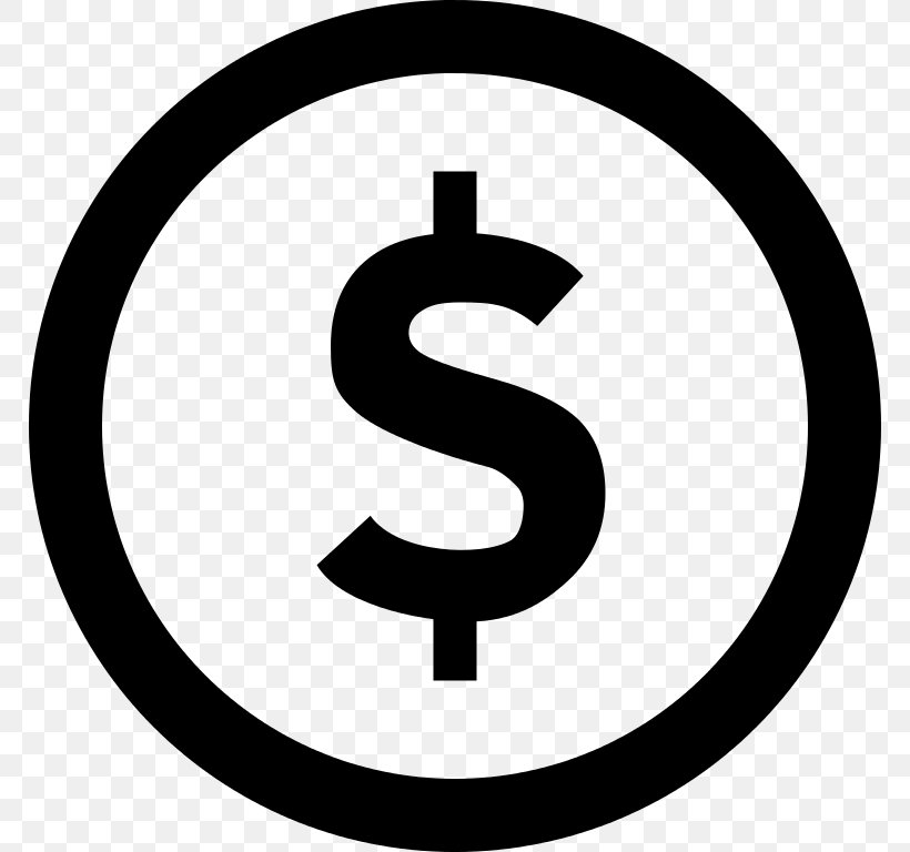 Dollar Sign United States Dollar Currency Symbol, PNG, 768x768px, Dollar Sign, Area, Black And White, Brand, Cent Download Free
