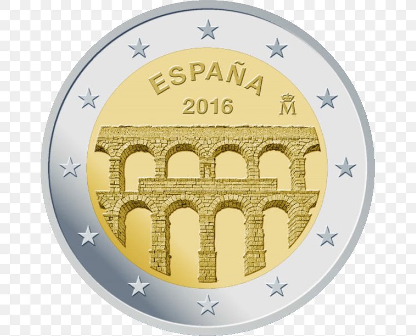 Aqueduct Of Segovia 2 Euro Coin 2 Euro Commemorative Coins Euro Coins, PNG, 659x662px, 1 Euro Coin, 2 Euro Coin, 2 Euro Commemorative Coins, 10 Euro Note, Aqueduct Of Segovia Download Free