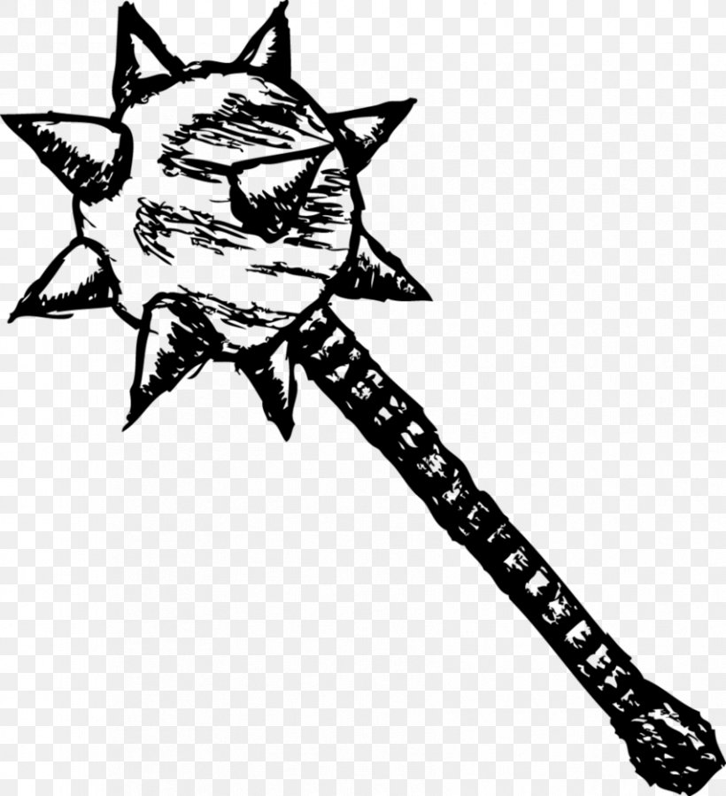 Mace Drawing Weapon Club, PNG, 853x936px, Mace, Art, Artwork, Battle Axe, Black And White Download Free