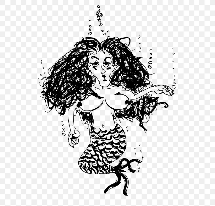 Black And White Coloring Book Line Art Mermaid, PNG, 555x785px, Black And White, Art, Artwork, Book, Color Download Free