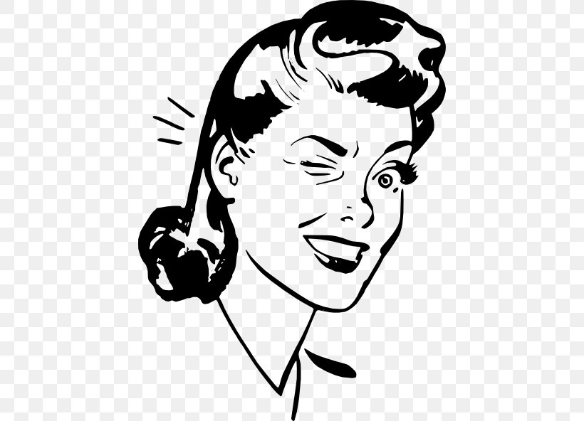 Wink Woman Smiley Clip Art, PNG, 432x592px, Wink, Art, Artwork, Black And White, Drawing Download Free