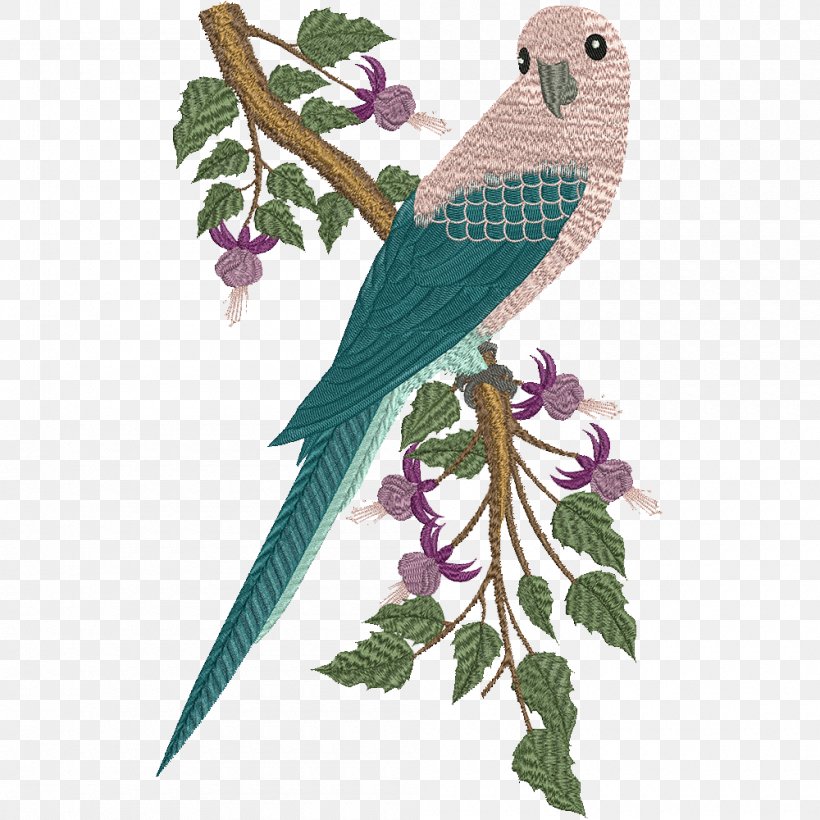 Machine Embroidery Parrot Crane Bird, PNG, 1000x1000px, Embroidery, Art, Beak, Bird, Branch Download Free