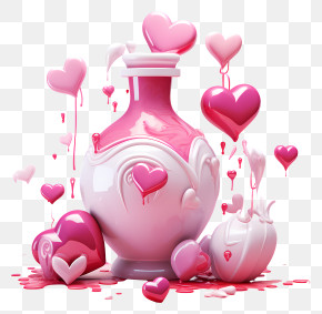 Vase Of Hearts - Heart-shaped Potion Bottle With Dripping Hearts PNG