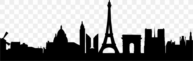 Eiffel Tower Paper Wall Decal Sticker, PNG, 3185x1003px, Eiffel Tower, Adhesive, Black And White, City, Decal Download Free