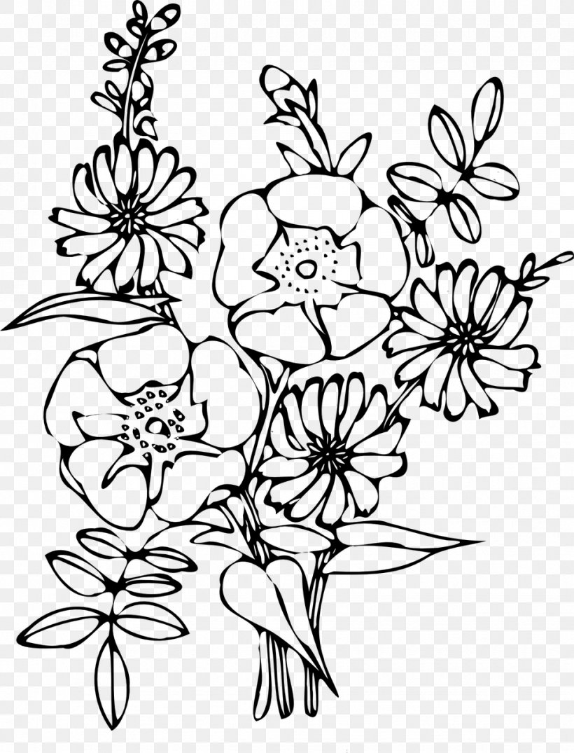 Floral Design Flower Bouquet Coloring Book Clip Art, PNG, 976x1280px, Floral Design, Area, Art, Artwork, Black Download Free