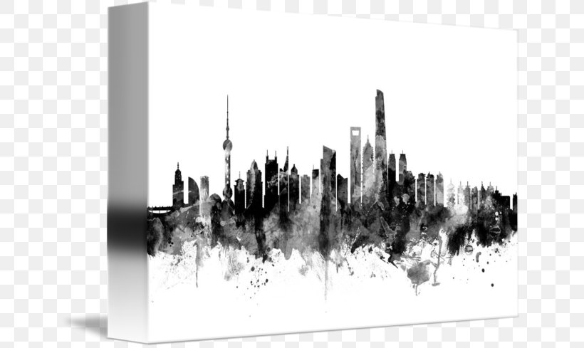 Skyline Shanghai Art Cityscape Poster, PNG, 650x489px, Skyline, Art, Artist, Black And White, City Download Free