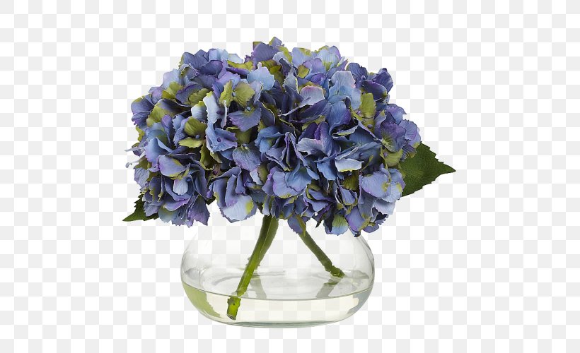 Artificial Flower Floral Design Glass French Hydrangea, PNG, 500x500px, Artificial Flower, Blue, Bud, Cornales, Cut Flowers Download Free