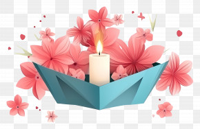 Happy Kartik Purnima - Candle In Floral Paper Boat PNG