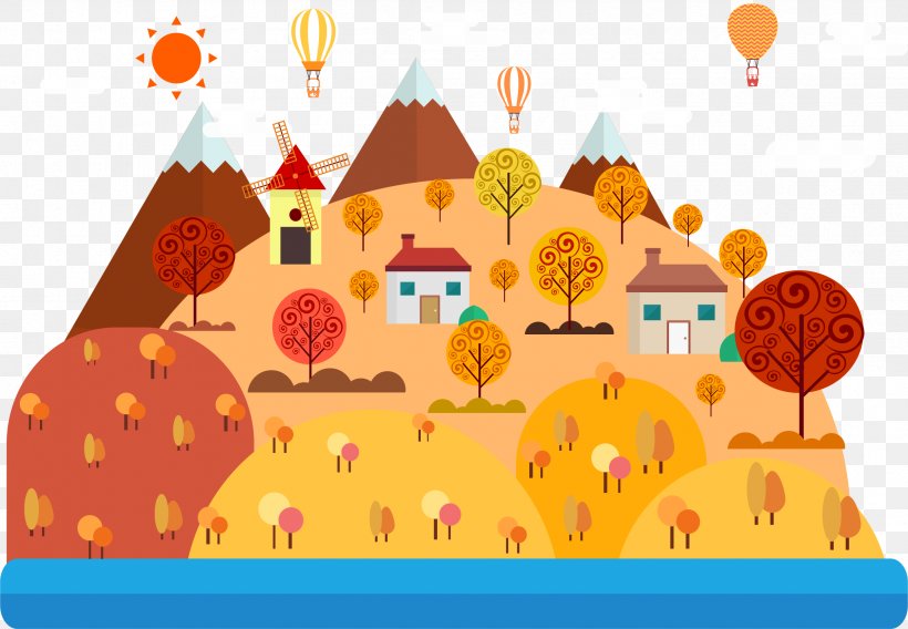 Drawing Cartoon Landscape Illustration, PNG, 2506x1736px, Drawing, Art, Autumn, Cartoon, Decorative Arts Download Free