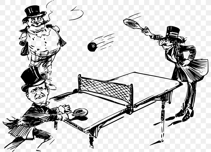 Table Ping Pong Paddles & Sets Pingpongbal Clip Art, PNG, 800x592px, Table, Arm, Art, Black And White, Cartoon Download Free