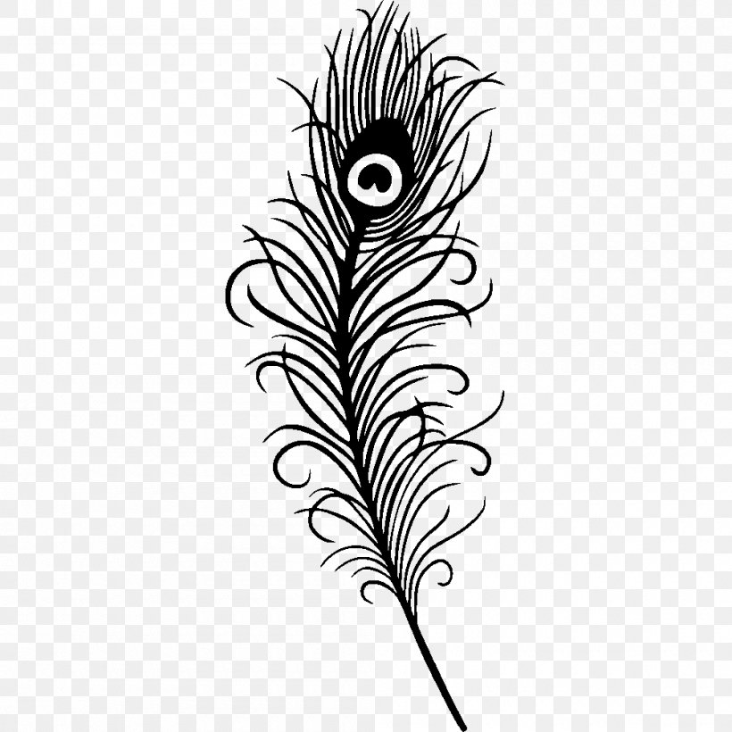 Feather T-shirt Peafowl Sticker, PNG, 1000x1000px, Feather, Art, Bird, Black, Black And White Download Free