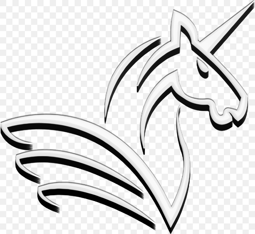 Unicorn Horse Head With A Horn And Wings Icon Horses 2 Icon Animals Icon, PNG, 816x754px, Horses 2 Icon, Animals Icon, Black, Black And White, Horse Download Free