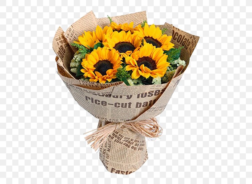 Flower Bouquet Cut Flowers Common Sunflower Gift, PNG, 600x600px, Flower Bouquet, Artificial Flower, Basket, Birthday, Blomsterbutikk Download Free