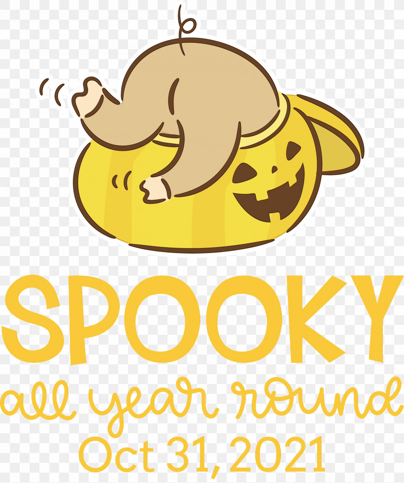 Cartoon Logo Yellow Line Happiness, PNG, 2506x3000px, Spooky, Biology, Cartoon, Fruit, Halloween Download Free