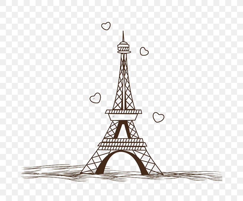Eiffel Tower Drawing Illustration, PNG, 680x679px, Eiffel Tower, Black And White, Cartoon, Drawing, Paris Download Free
