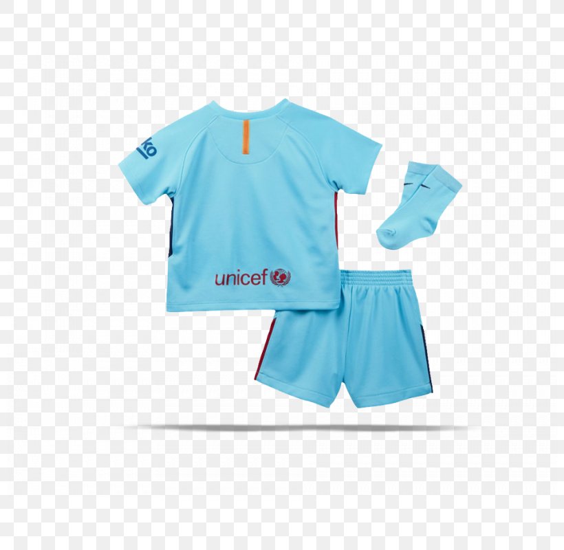 FC Barcelona T-shirt 2017-2018 Barcelona Away Nike Baby Kit Football Sleeve, PNG, 800x800px, Fc Barcelona, Aqua, Azure, Blue, Clothing Download Free
