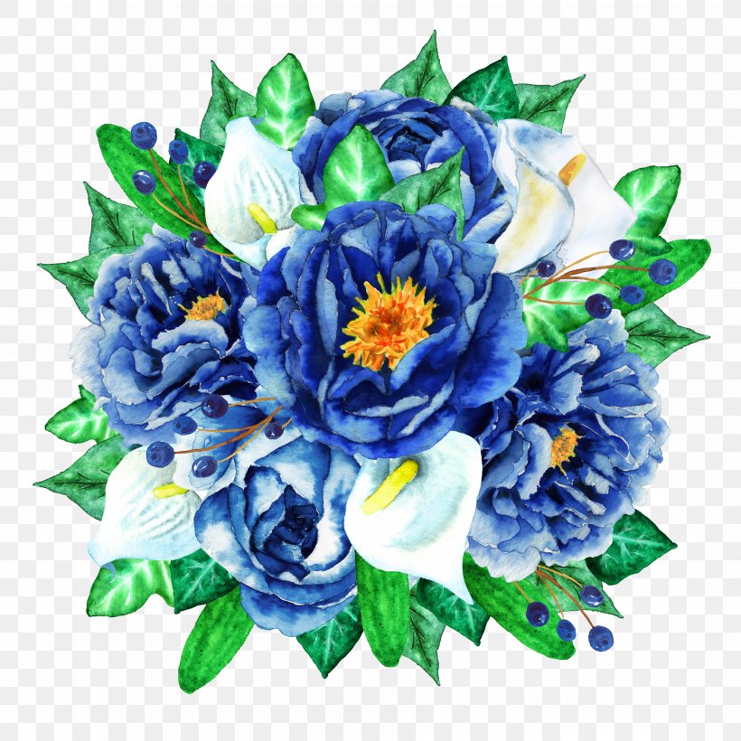 Watercolour Flowers Flower Bouquet Clip Art, PNG, 3600x3600px, Watercolour Flowers, Artificial Flower, Blue, Cut Flowers, Floral Design Download Free