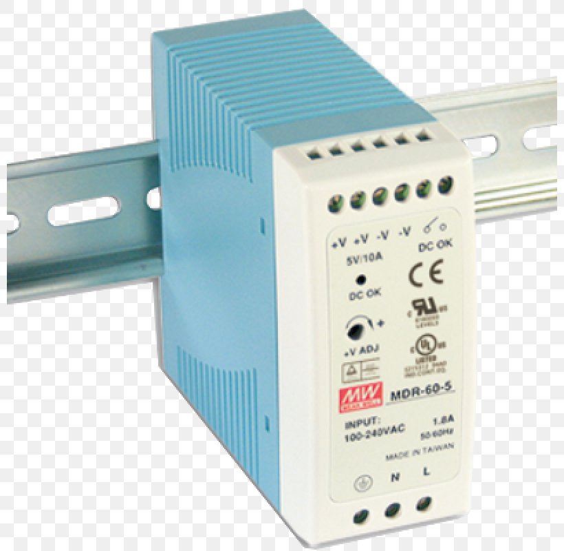DIN Rail Power Converters MEAN WELL Enterprises Co., Ltd. Switched-mode Power Supply Ampere, PNG, 800x800px, Din Rail, Alternating Current, Ampere, Automation, Computer Component Download Free