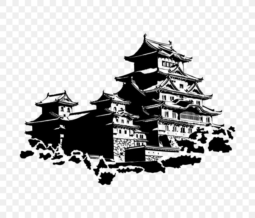 Japanese Castle Wall Decal Sticker Phonograph Record, PNG, 700x700px, Japan, Black And White, Castle, Chinese Architecture, Decal Download Free