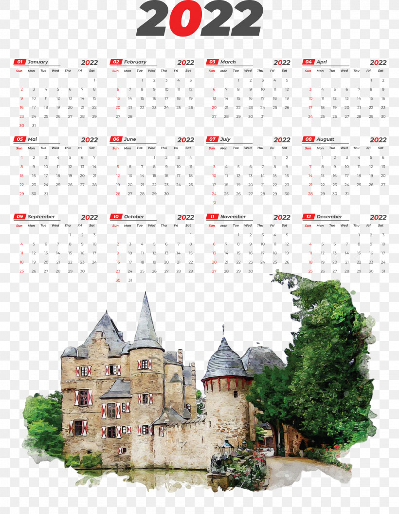 2022 Yearly Calendar Printable 2022 Yearly Calendar Template, PNG, 2330x3000px, Wedding Invitation, Castle, Fairy Tale, Invitation, Moat Download Free