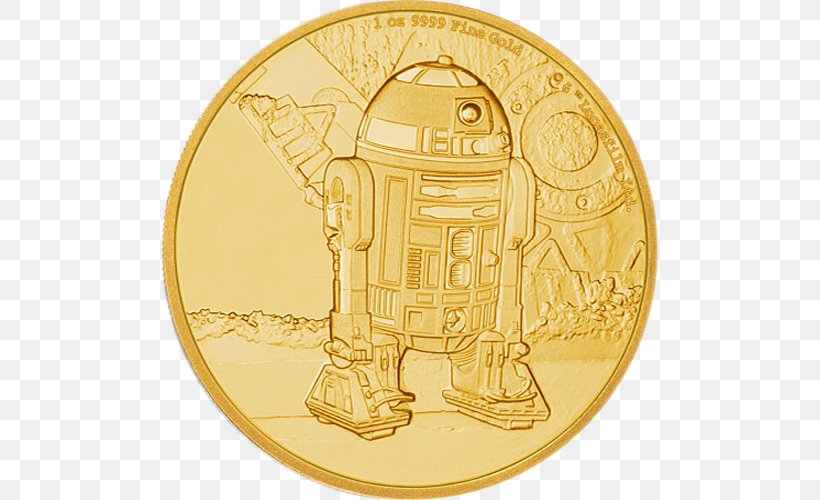 R2-D2 Coin C-3PO Anakin Skywalker Gold, PNG, 500x500px, Coin, Anakin Skywalker, Brass, Canadian Gold Maple Leaf, Canadian Maple Leaf Download Free