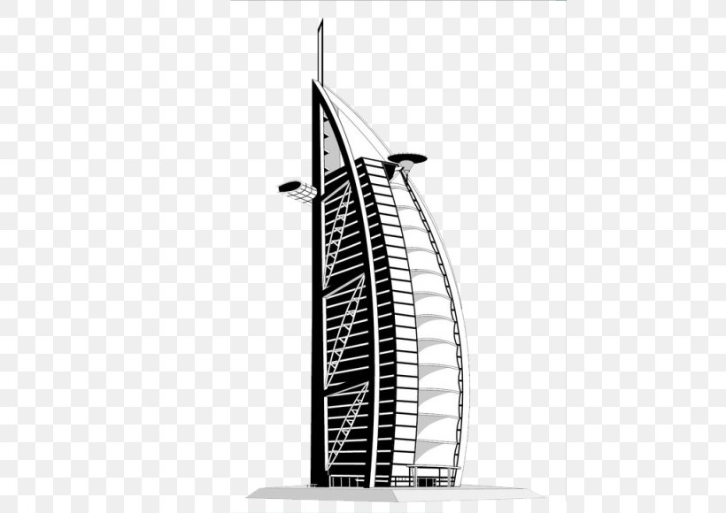 Burj Al Arab Jumeirah Burj Khalifa Hotel Image Building, PNG, 1024x725px, Burj Al Arab Jumeirah, Architecture, Black And White, Building, Burj Khalifa Download Free