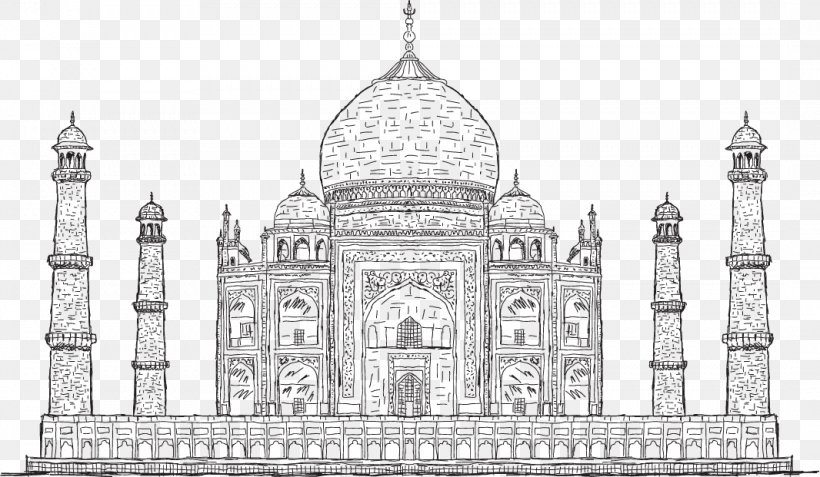 Taj Mahal Drawing Stock Photography Illustration, PNG, 1066x621px, Taj Mahal, Arch, Architecture, Basilica, Black And White Download Free