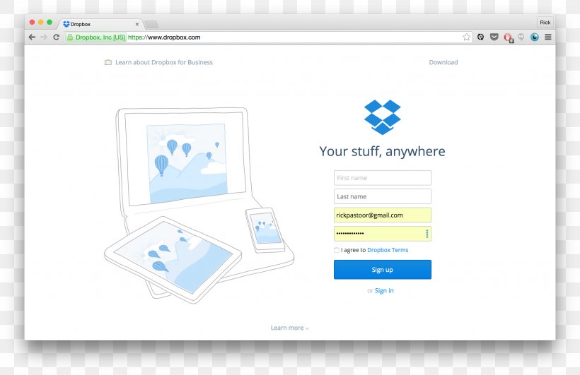 Dropbox Growth Hacking Login Landing Page IFTTT, PNG, 2672x1732px, Dropbox, Android, Area, Blog, Box Download Free