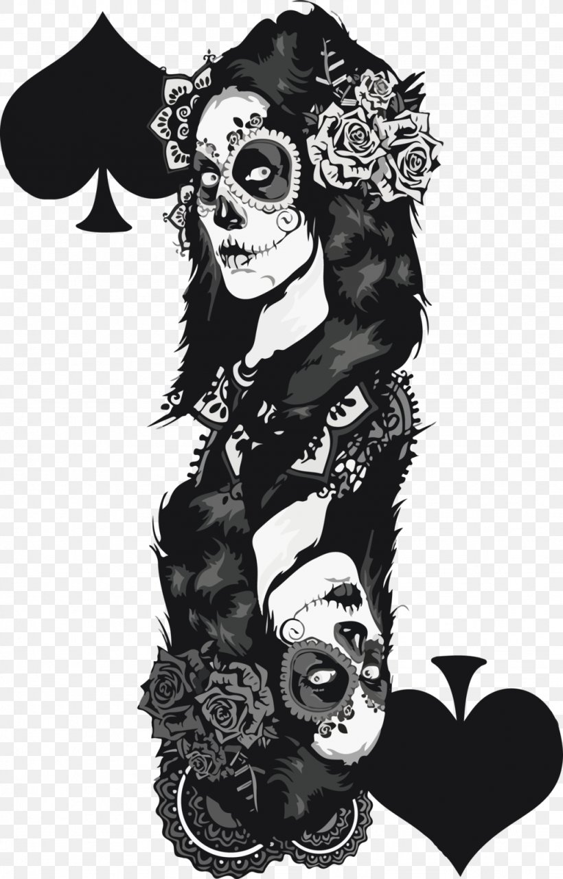 The Queen Of Spades La Calavera Catrina Drawing Death Gambling, PNG, 1024x1598px, Watercolor, Cartoon, Flower, Frame, Heart Download Free