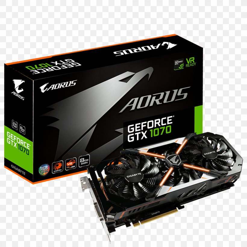 Graphics Cards & Video Adapters GIGABYTE GeForce GTX 1070 Ti DirectX 12 AORUS 8GB 256-Bit GDDR5 PCI Express 3.0 X16 ATX Video Card NVIDIA GeForce GTX 1070 Gigabyte Technology Graphics Processing Unit, PNG, 1000x1000px, Graphics Cards Video Adapters, Aorus, Computer Component, Computer Cooling, Digital Visual Interface Download Free