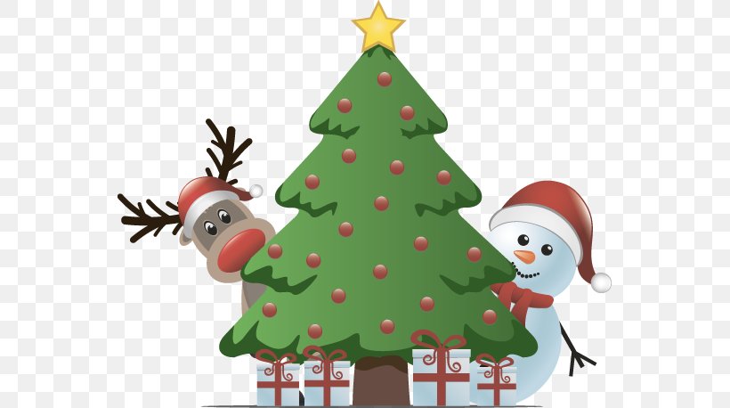 Christmas Tree Rudolph Reindeer Santa Claus, PNG, 555x458px, Christmas Tree, Christmas, Christmas Decoration, Christmas Gift, Christmas Ornament Download Free