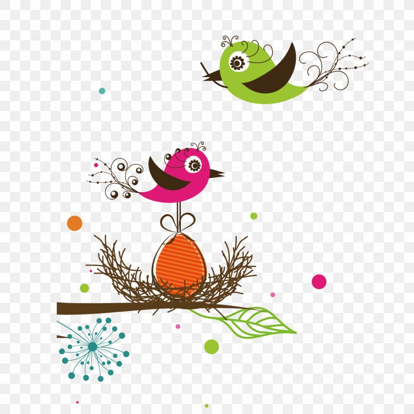 Bird Euclidean Vector Illustration, PNG, 1500x1500px, Bird, Beak, Bird Nest, Easter, Flower Download Free