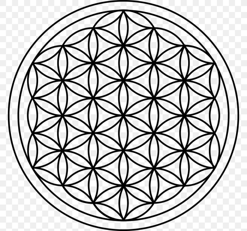 Sacred Geometry Overlapping Circles Grid Metatron's Cube, PNG, 768x768px, Sacred Geometry, Area, Black And White, Fibonacci Number, Geometric Shape Download Free