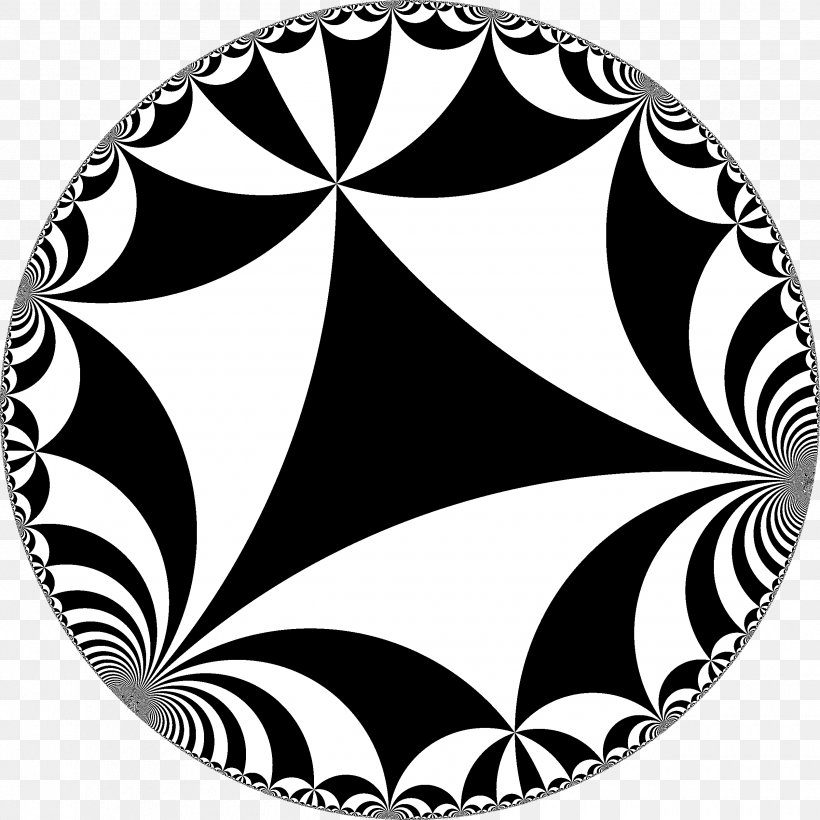 Hyperbolic Geometry Plane Tessellation Hyperbolic Space Triangle Group, PNG, 2520x2520px, Hyperbolic Geometry, Black, Black And White, Dimension, Fundamental Domain Download Free