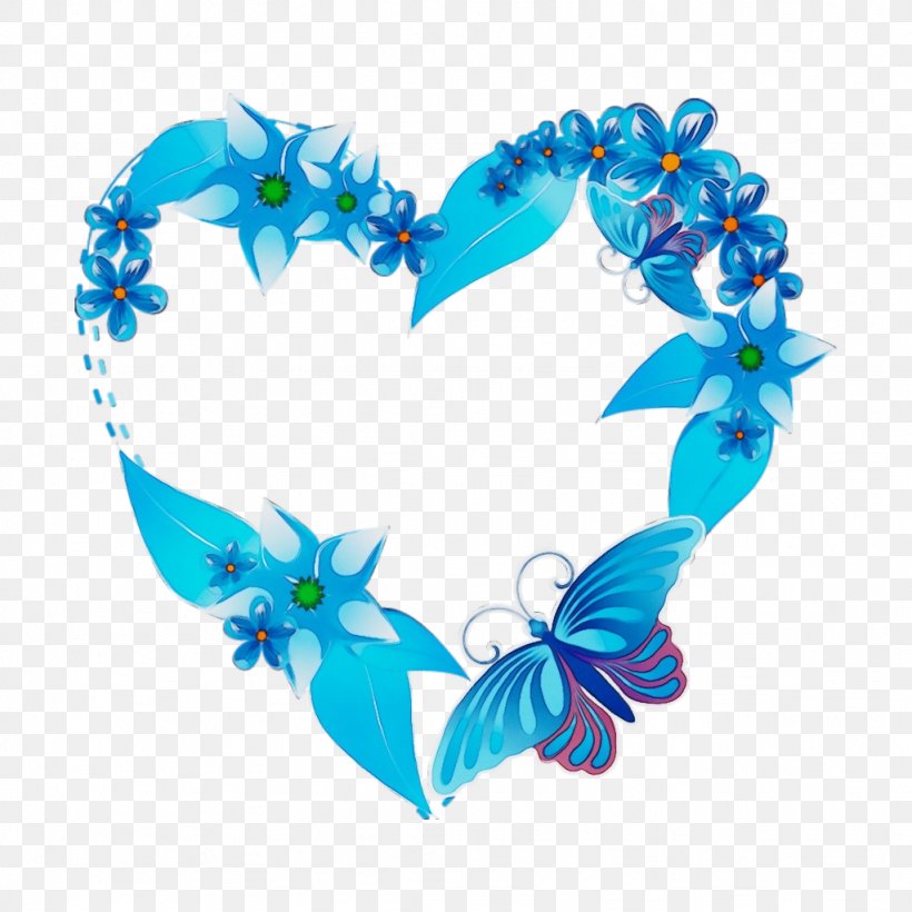 Blue Turquoise Heart Aqua Font, PNG, 1024x1024px, Watercolor, Aqua, Blue, Butterfly, Fashion Accessory Download Free