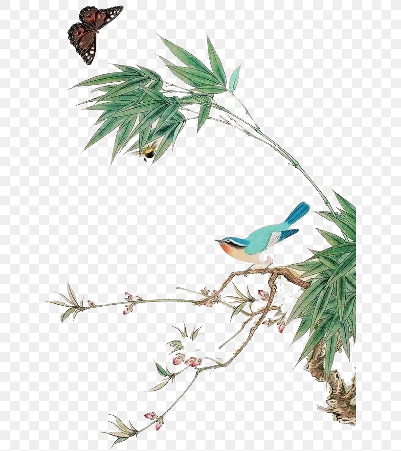 Bamboo Chinoiserie Bird-and-flower Painting, PNG, 639x922px, Bamboo, Art, Beak, Bird, Birdandflower Painting Download Free