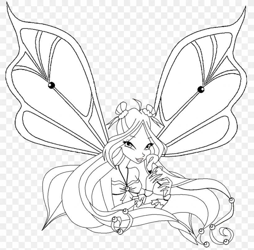 Flora Tecna Bloom Butterfly Line Art, PNG, 1162x1143px, Flora, Artwork, Black And White, Bloom, Butterfly Download Free