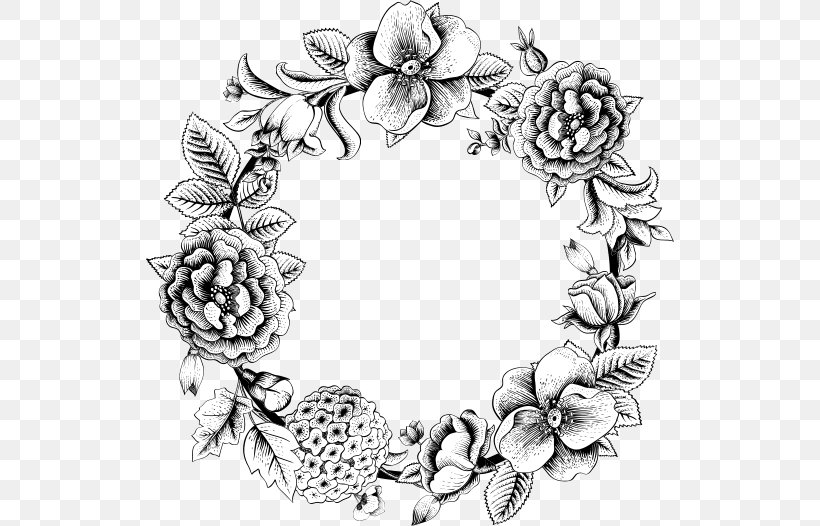 Flower Wreath Drawing Garland Rose, PNG, 530x526px, Flower, Art, Artwork, Black And White, Blume Download Free