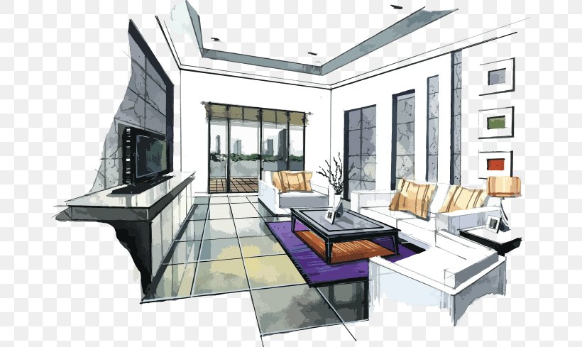 Interior Design Services Drawing Watercolor Painting Sketch, PNG, 675x489px, Interior Design Services, Architecture, Art, Daylighting, Drawing Download Free