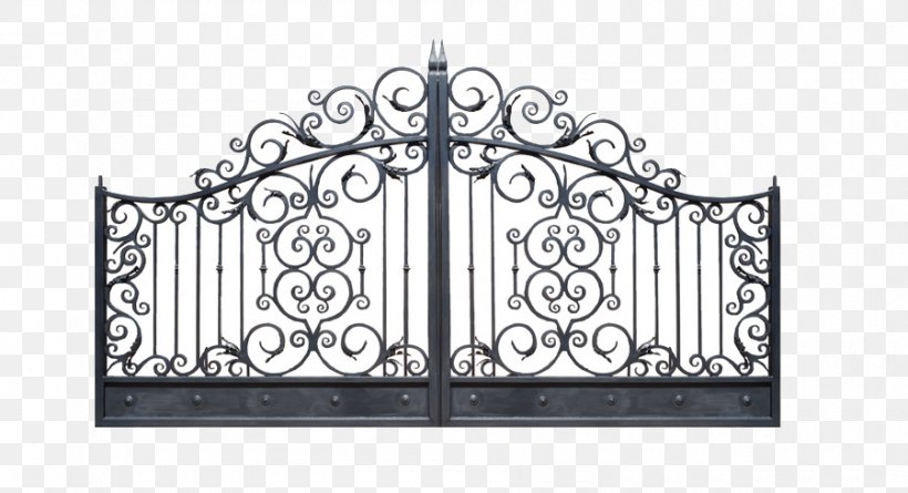 Gate Wrought Iron Fence Antonio Bellissimo Ingrosso Ferramenta, PNG, 900x489px, Gate, Black And White, Door, Facade, Fence Download Free