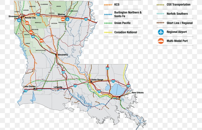 Louisiana Rail Transport Transit Map Union Pacific Railroad, PNG, 750x529px, Louisiana, Area, Bnsf Railway, Kansas City Southern, Map Download Free