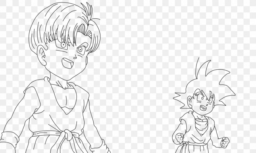 Goten Trunks Line Art Black And White Sketch, PNG, 1153x692px, Watercolor, Cartoon, Flower, Frame, Heart Download Free