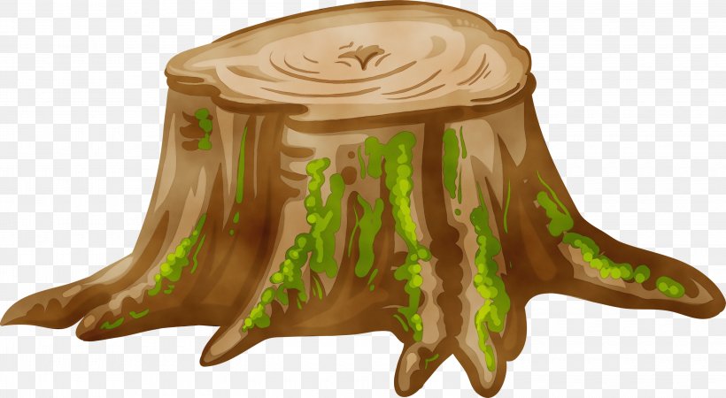 Tree Stump, PNG, 3000x1647px, Watercolor, Furniture, Green, Paint, Plant Download Free